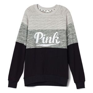 Victoria’s Secret PINK Marled Gray & Black Colorblock Crewneck Sweater Size XS